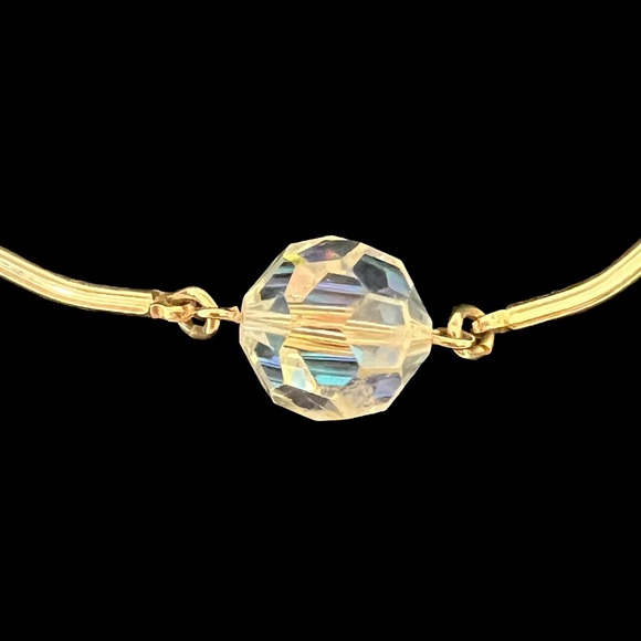 Vintage Sarah Cov Gold Tone Choker Necklace w/ Faceted Crystal Bead - Picture 2 of 3